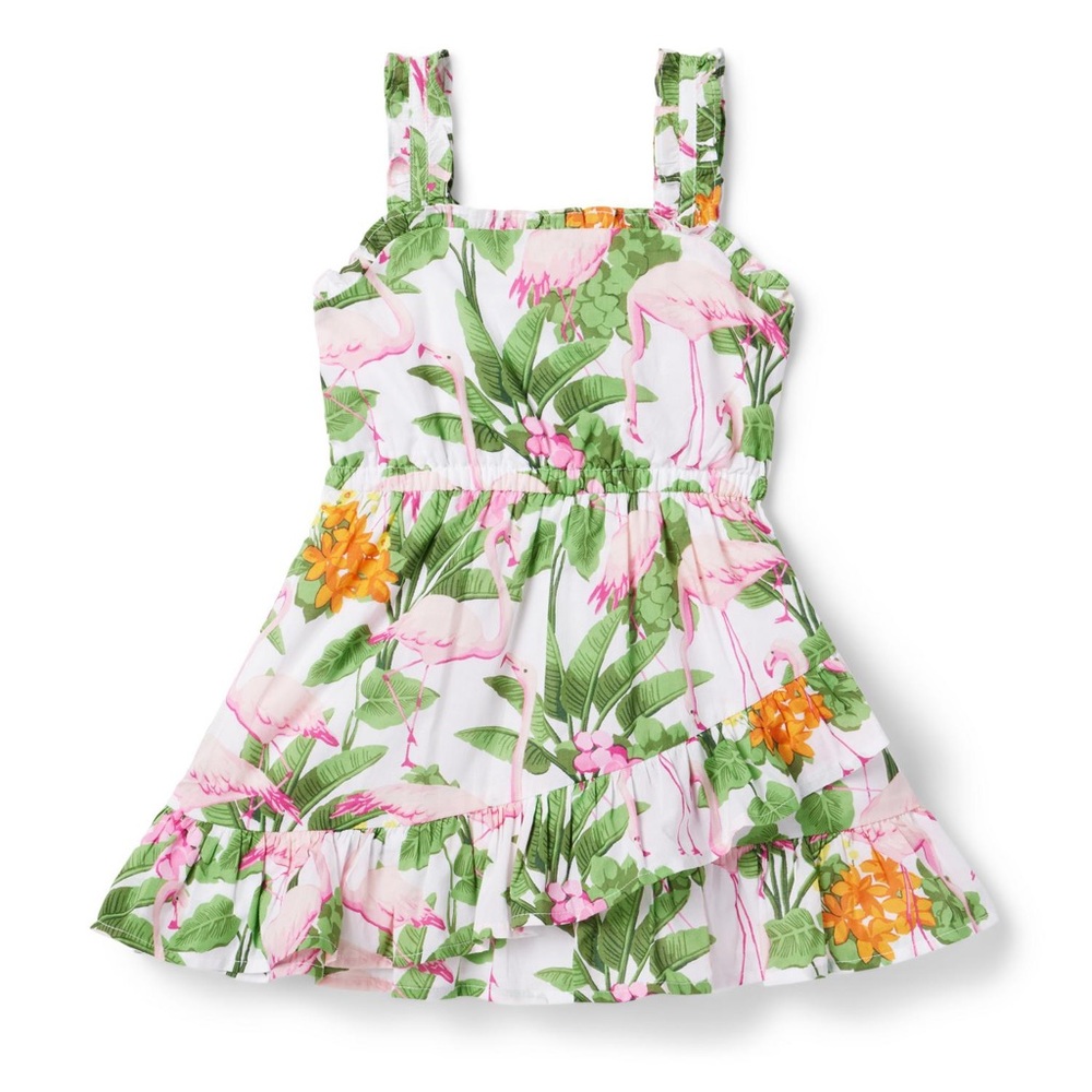 Janie and Jack TROPICAL FLAMINGO RUFFLE SUNDRESS size 10 NWT